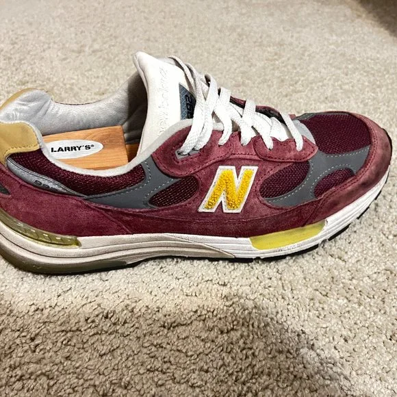$369 Authentic NEW BALANCE 992 Made in USA Men's Burgundy Suede Trainers Sz.10.5